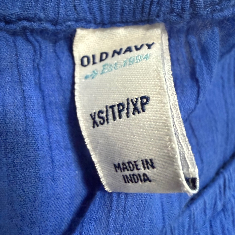 Old Navy Womens XS Royal Blue Cotton Gauze 3/4 Lettuce Hem Sleeve Blouse Top Off - Picture 3 of 10
